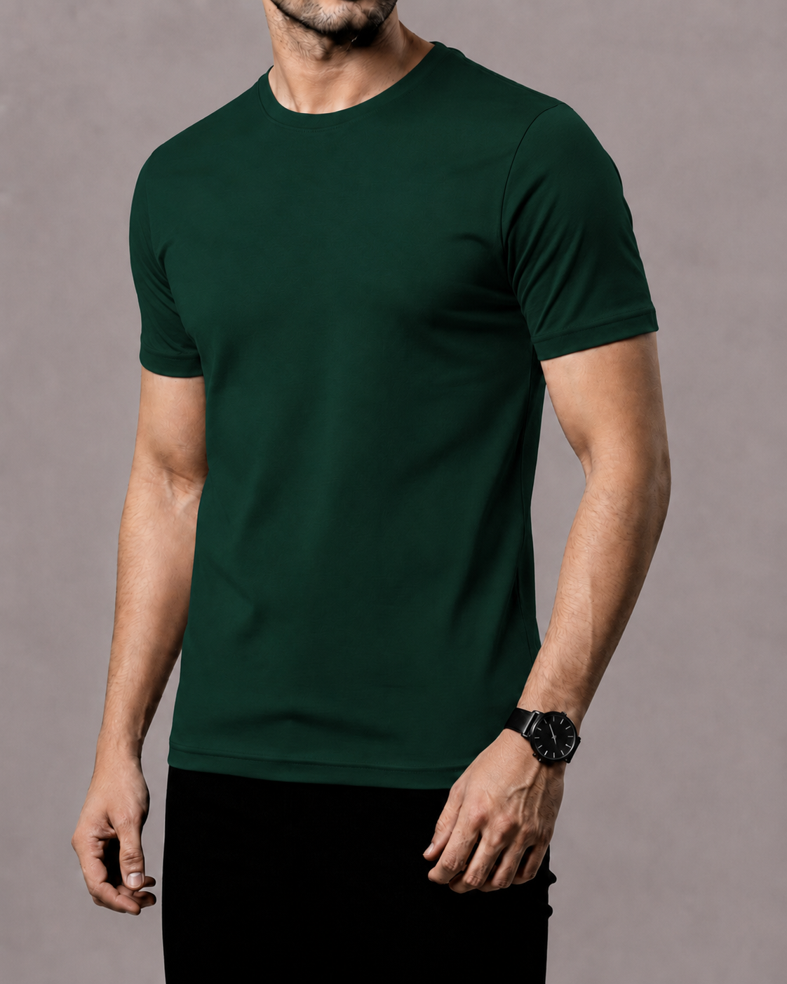 Bottle Green Men’s Basic Tee – Jersey Fabric, Classic Fit, Everyday Comfort (Code 5468)