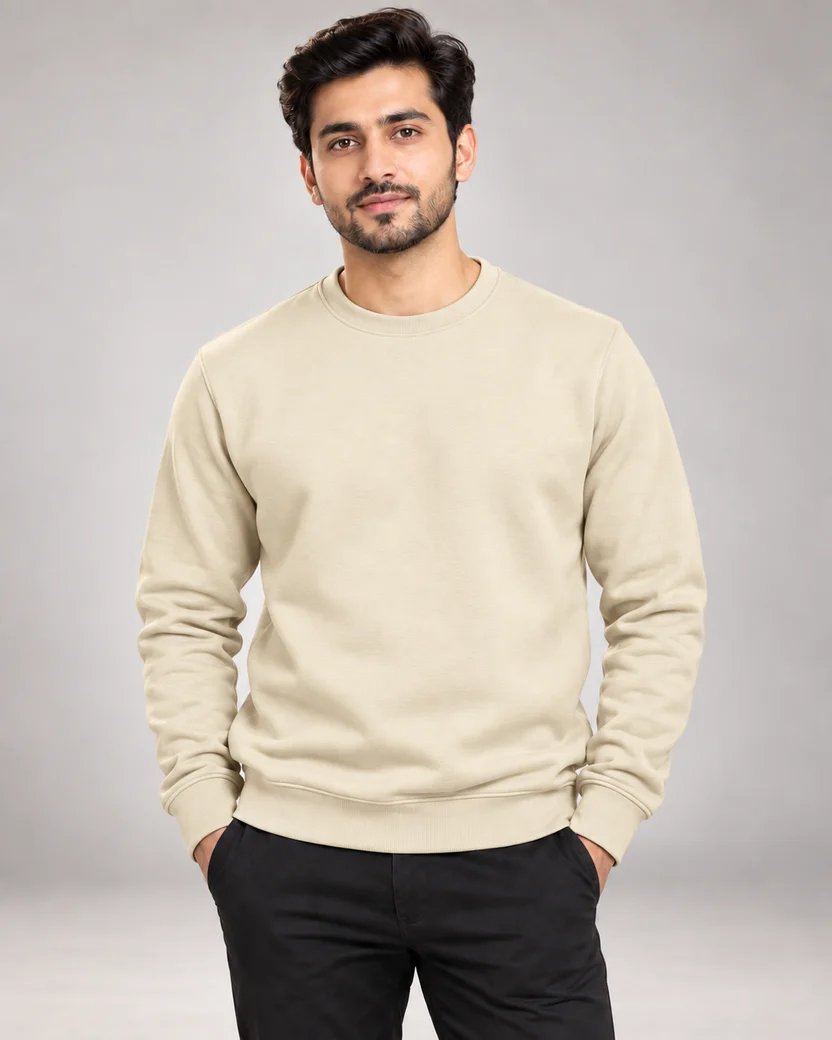 Cream Men's Fleece Sweatshirt (Code 4010)