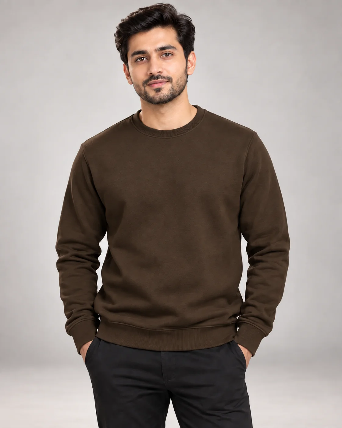 Dark Brown Men's Fleece Sweatshirt (Code 3920)
