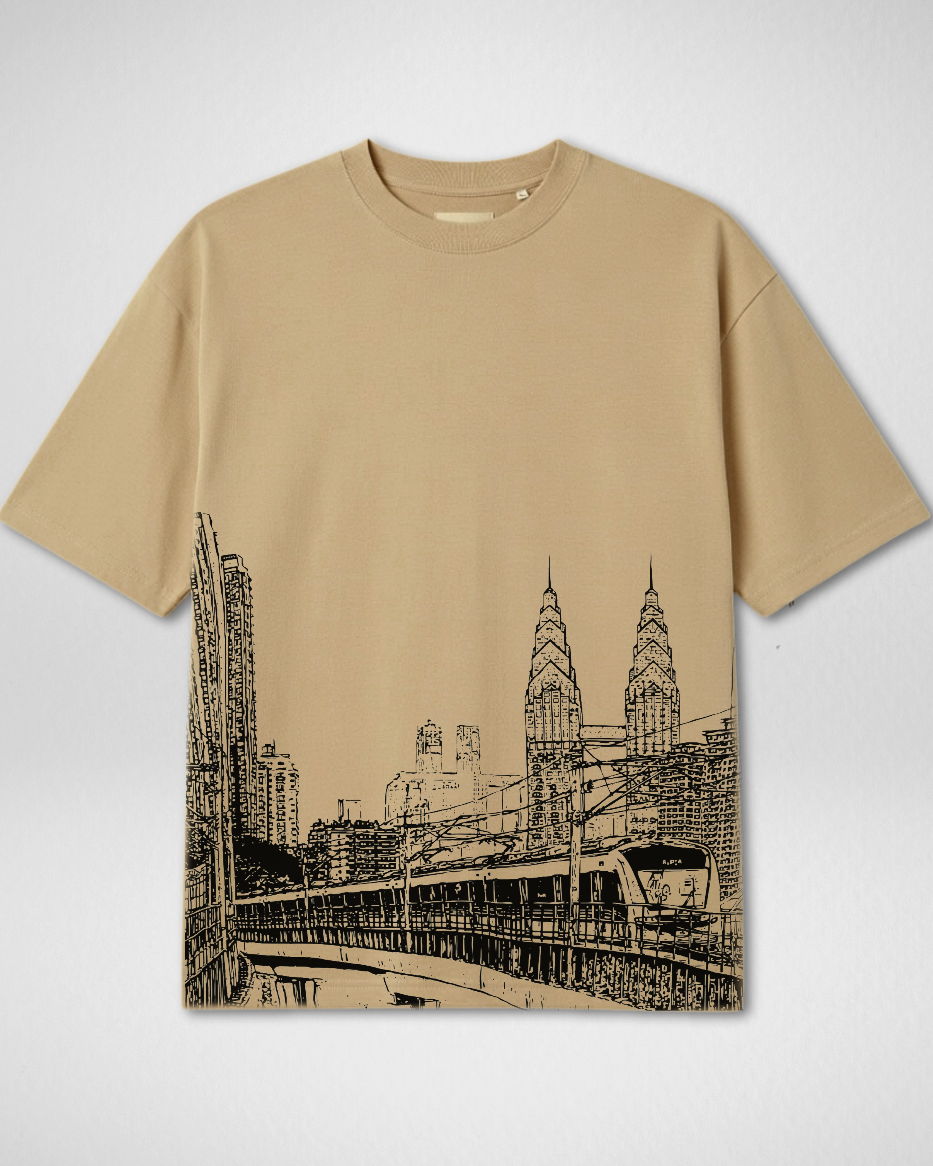 Premium | Printed Drop Shoulder | Beige | (Code 4898)