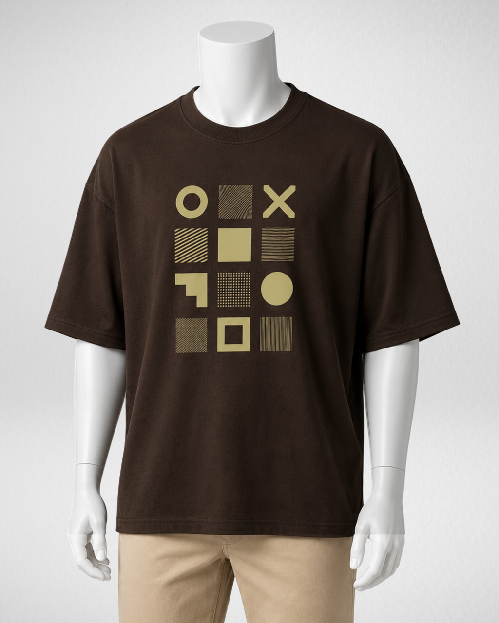 Geometric Grid | Drop Shoulder | Dark Brown (Code 5375)