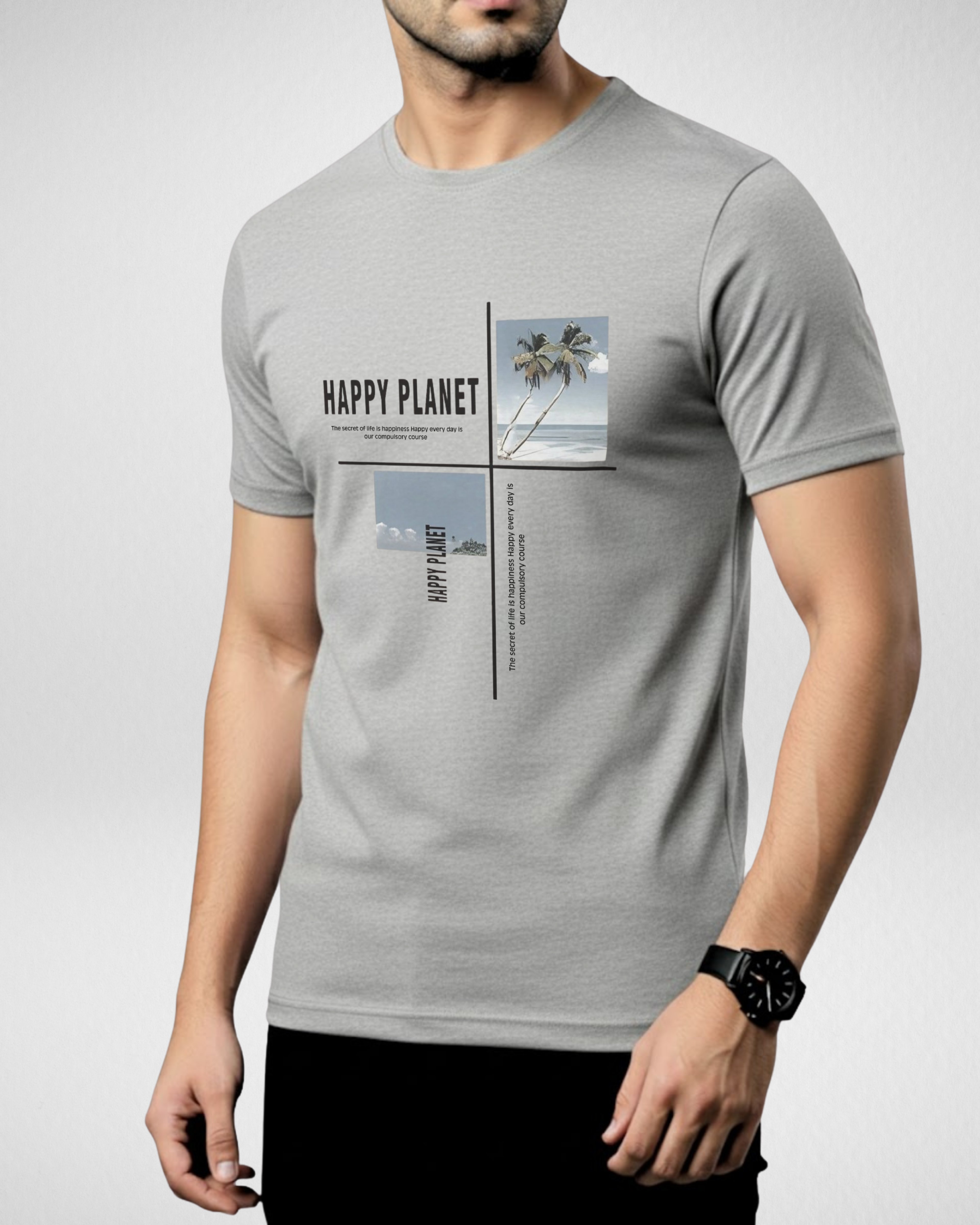Happy Planet | T-Shirt | Heather Grey (Code 4506)