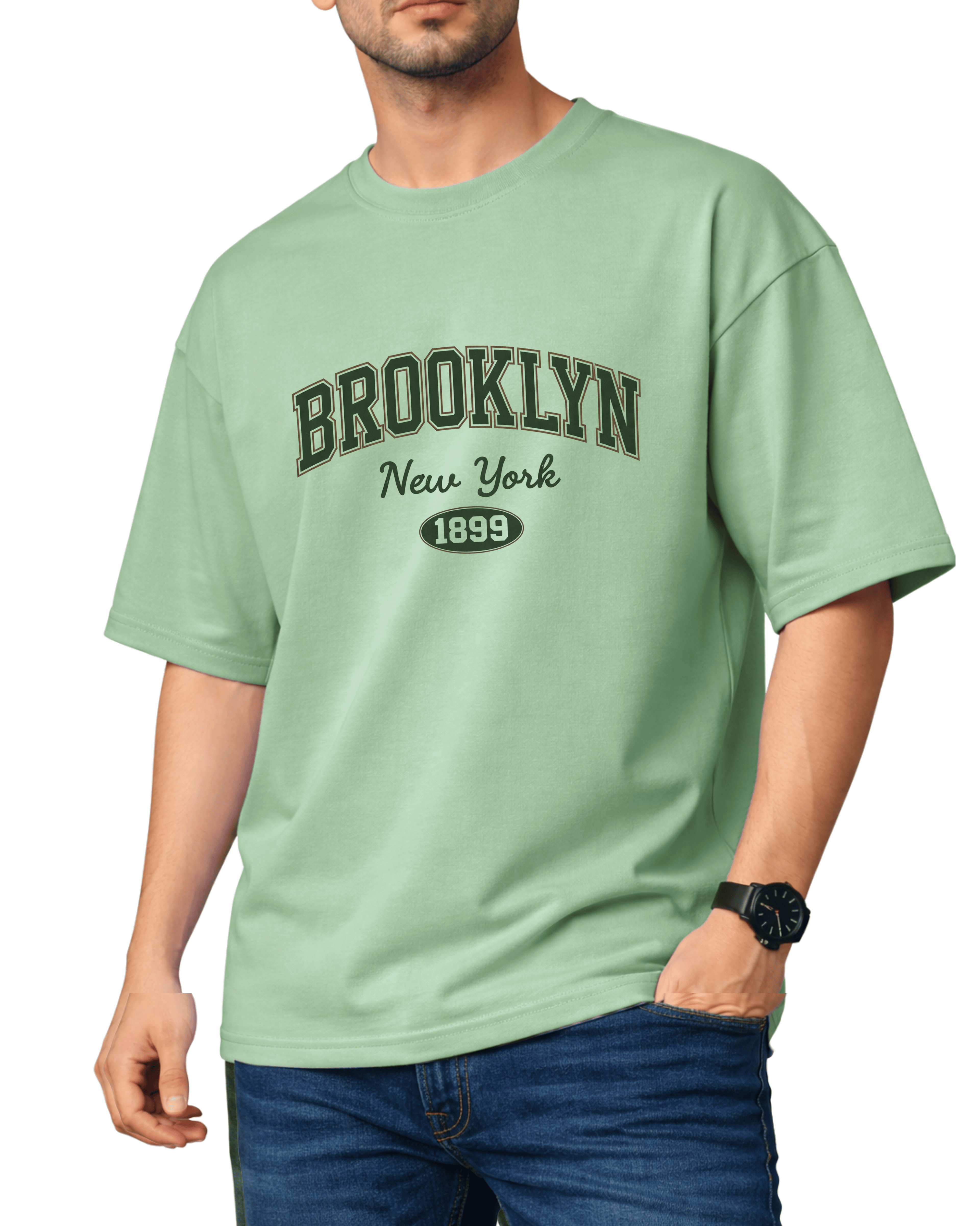 Premium | Printed Drop Shoulder | Light Green | (Code 4877)