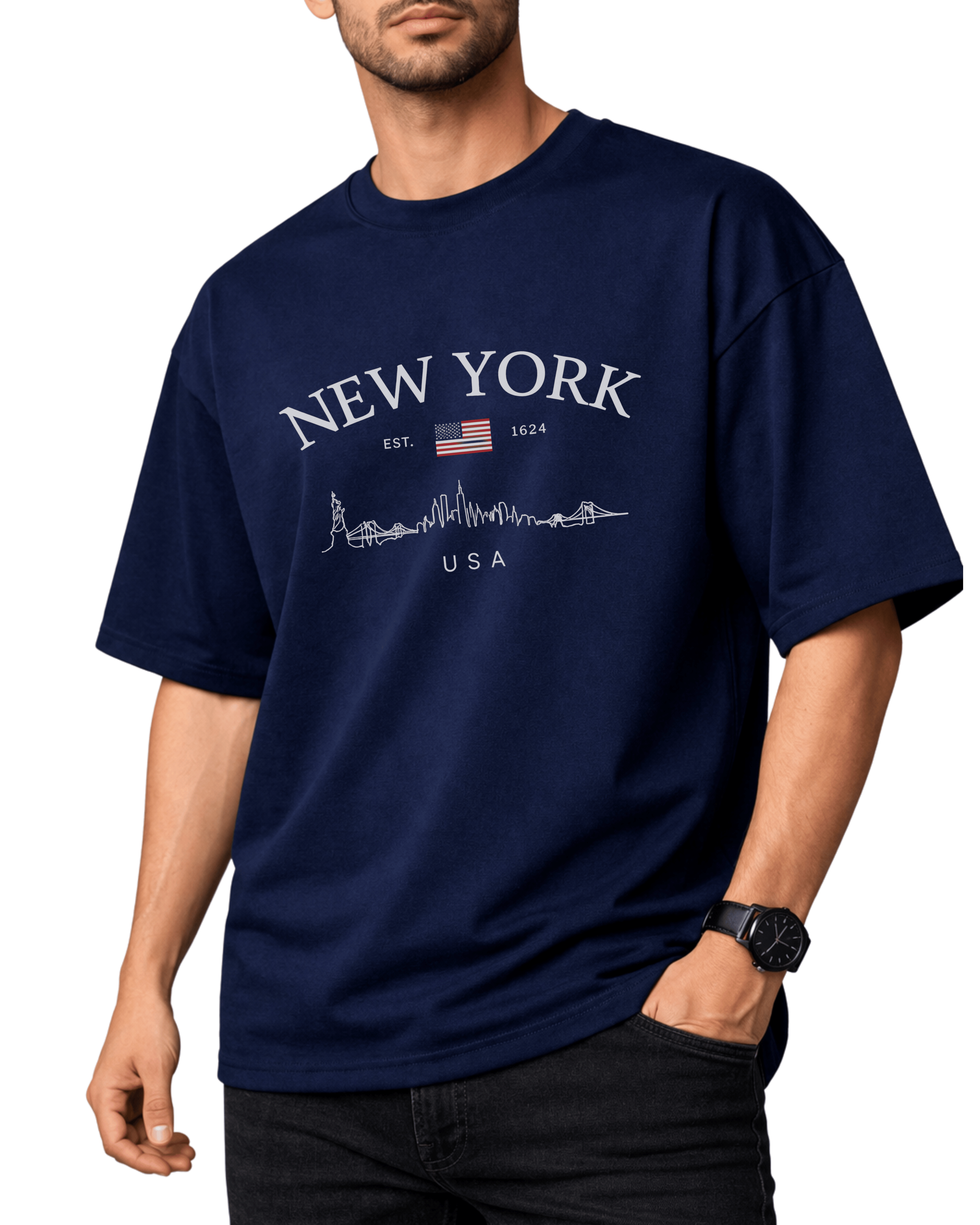 Premium | Printed Drop Shoulder | Navy Blue | (Code 4893)