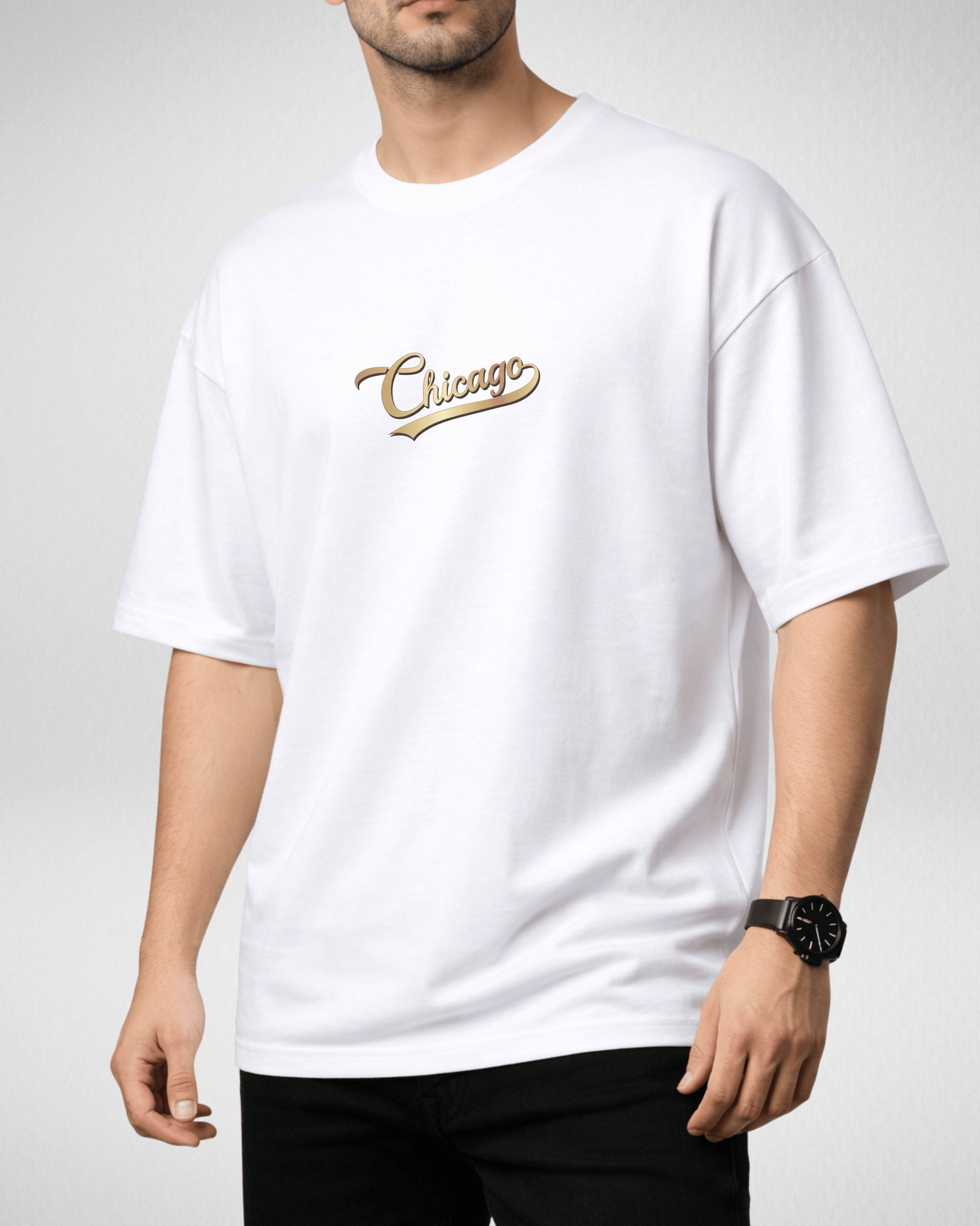 Premium | Printed Drop Shoulder | White | (Code 4889)