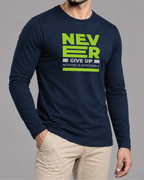 Navy Blue Printed Men’s Full Sleeves Tee – Jersey Fabric, Classic Fit, Everyday Comfort (Code 3568)