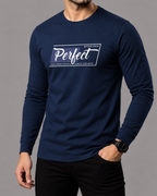 Navy Blue Printed Men’s Full Sleeves Tee – Jersey Fabric, Classic Fit, Everyday Comfort (Code 5853)