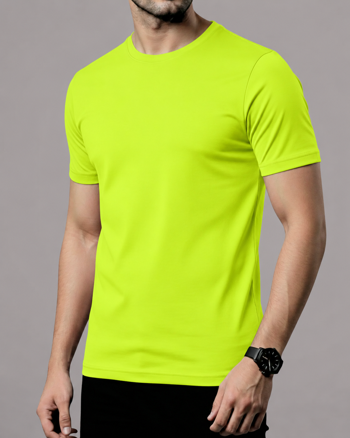 Neon Green Men’s Basic Tee – Jersey Fabric, Classic Fit, Everyday Comfort (Code 5466)
