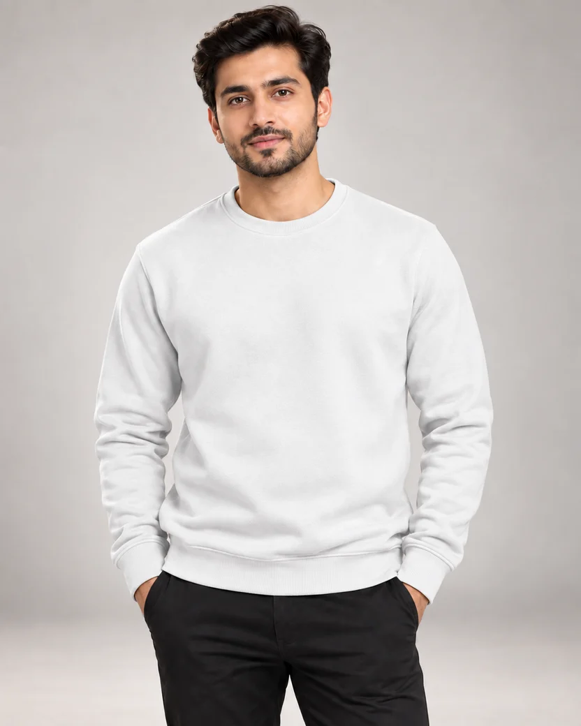 White Men's Fleece Sweatshirt (Code 3593)