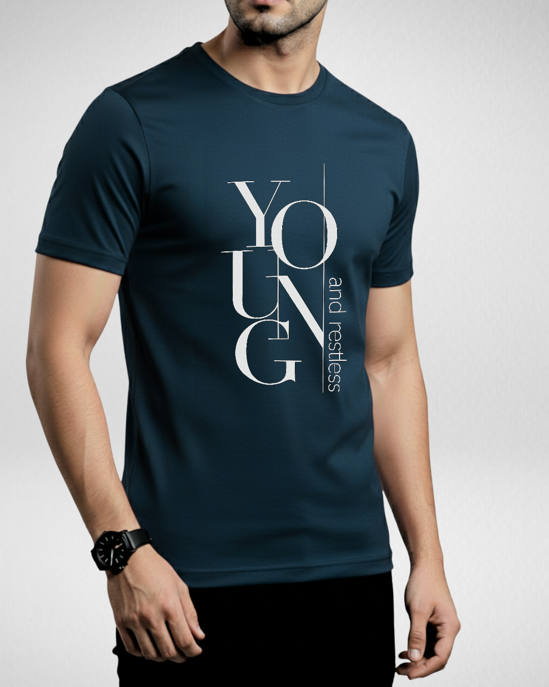 Petroleum Blue Printed T-Shirt/Tee for Men – Cotton Jersey Fabric (Code 5478)
