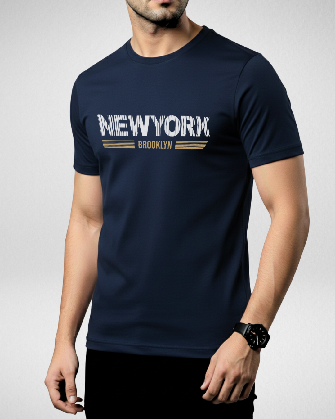 Navy Blue Printed T-Shirt/Tee for Men – Cotton Jersey Fabric (Code 5481)