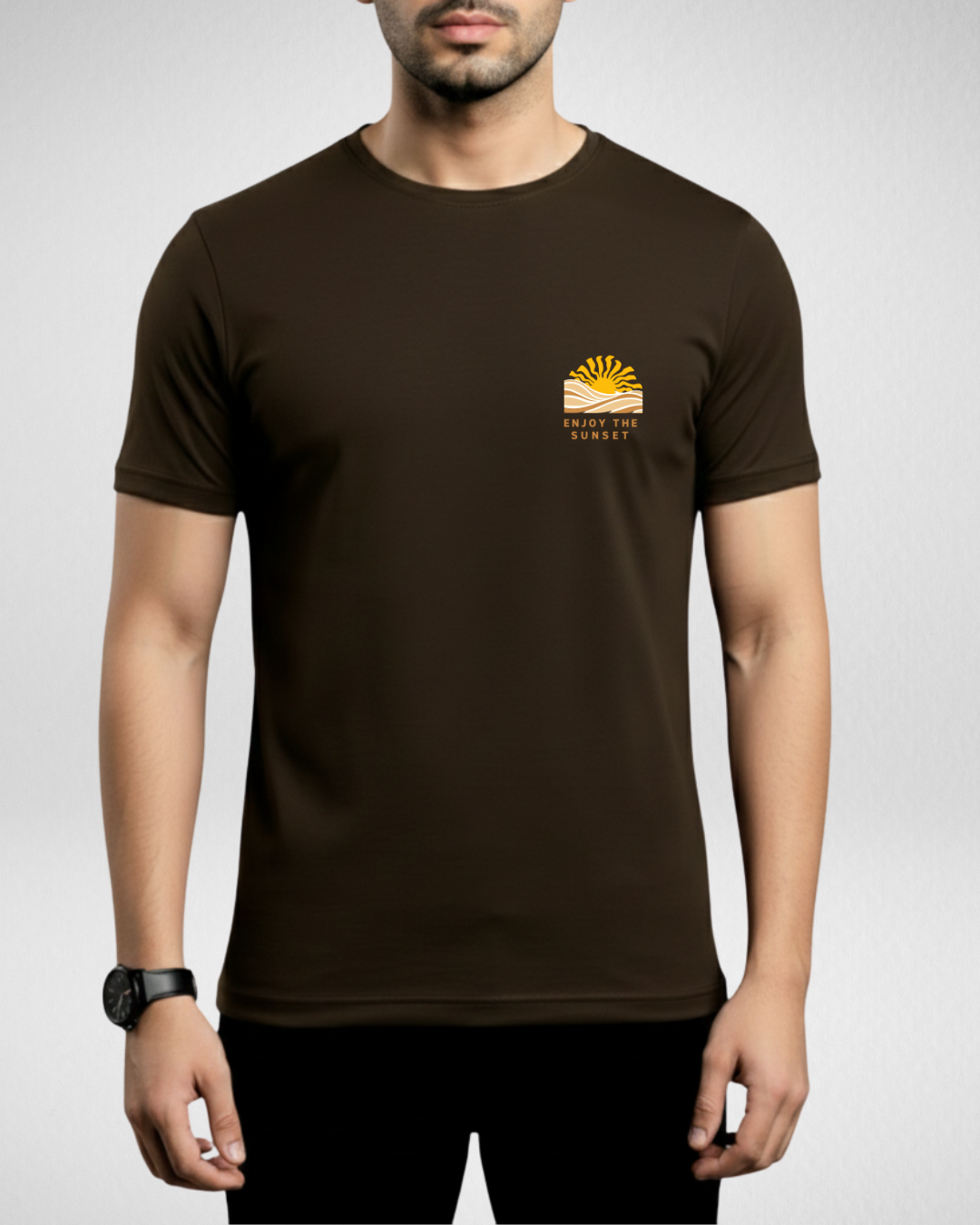 Dark Brown Printed T-Shirt/Tee for Men – Cotton Jersey Fabric (Code 5483)