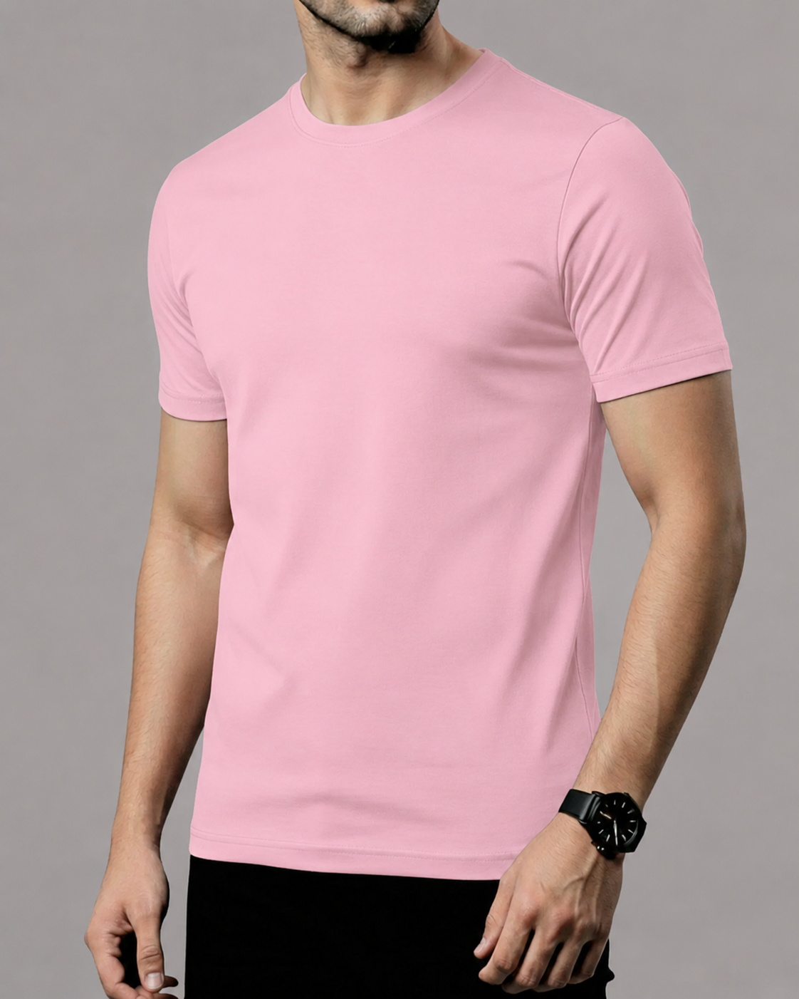 Pink Men’s Basic Tee – Jersey Fabric, Classic Fit, Everyday Comfort (Code 5465)