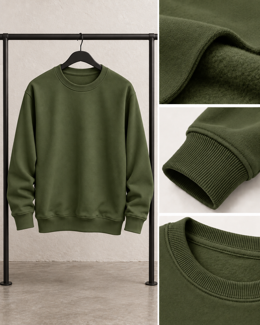 Olive Men's Fleece Sweatshirt (Code 3592)