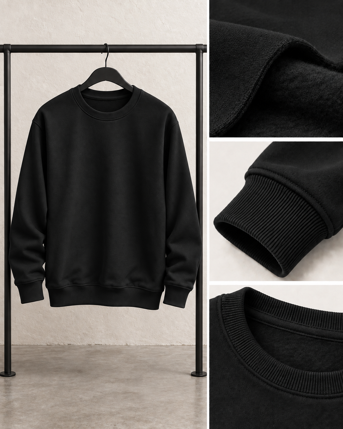 Black Men's Fleece Sweatshirt (Code 3033)