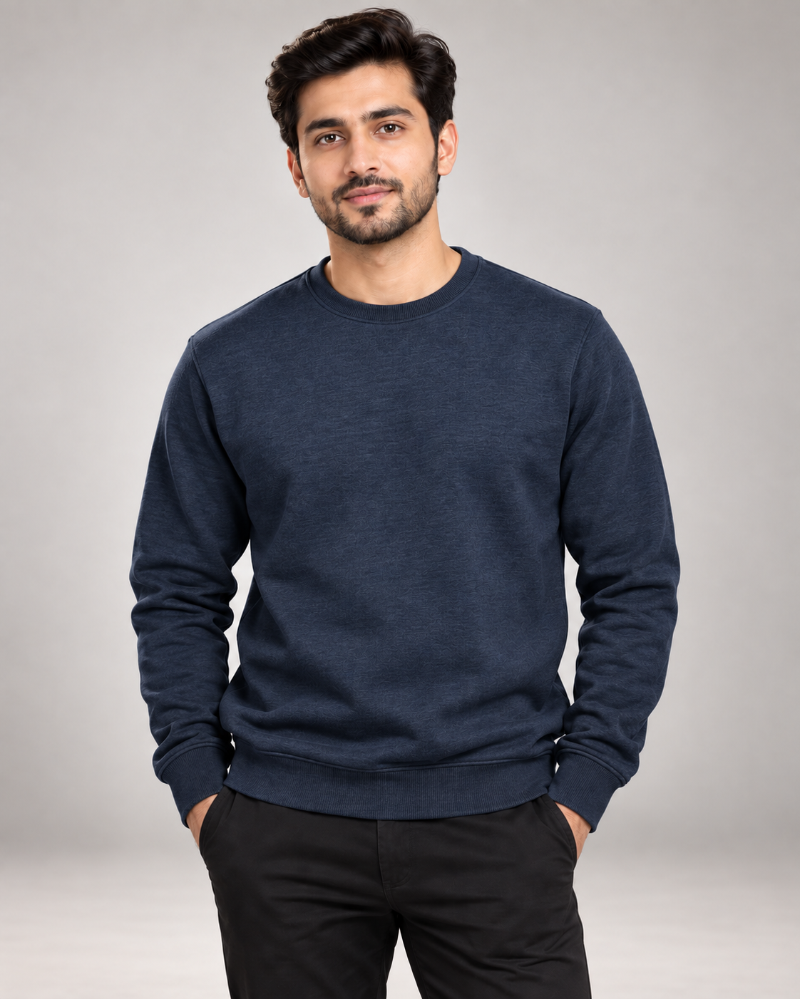 Melange Navy Men's Fleece Sweatshirt (Code 4546)