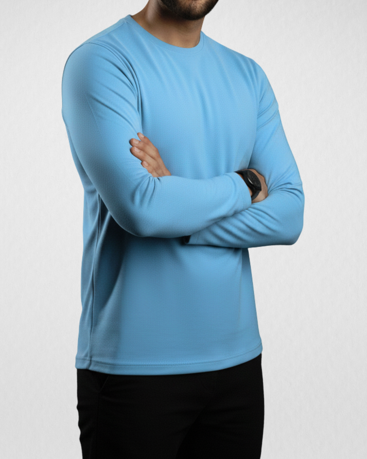 Men's Sky Blue Knitted Jersey Full Sleeve T-Shirt (Code 3540)